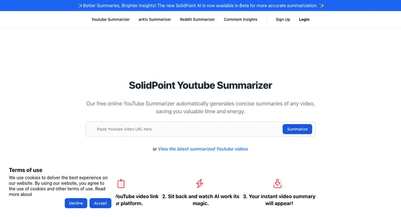 Solid Point: The Ultimate YouTube Video Summarizer for Efficient Learning