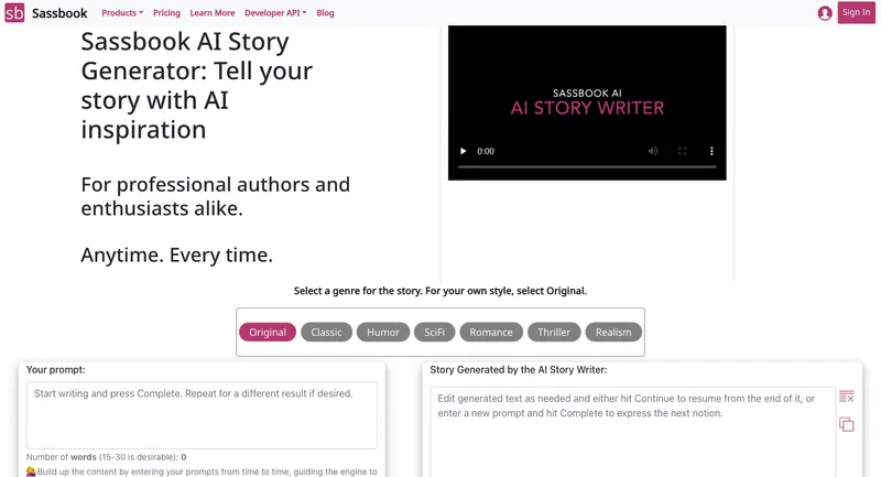 Sassbook AI Story
              generator