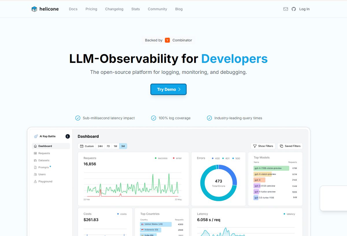 Helicone AI screenshot