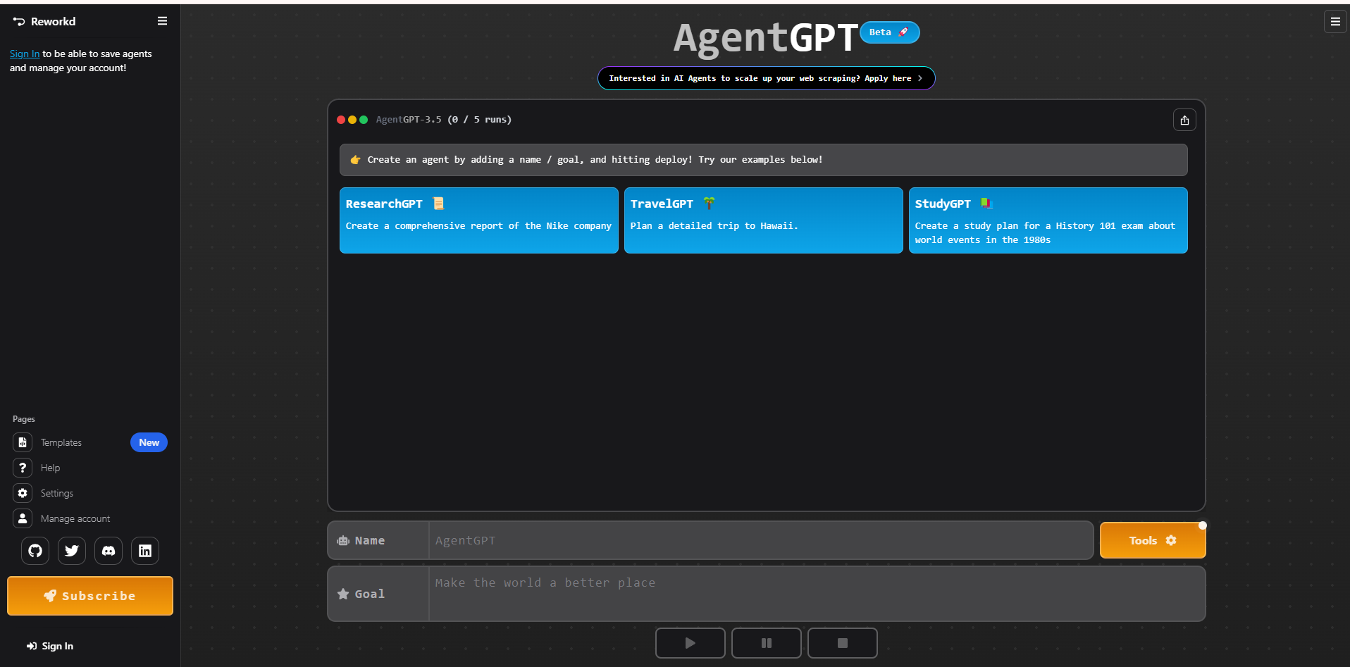 AgentGPT screenshot