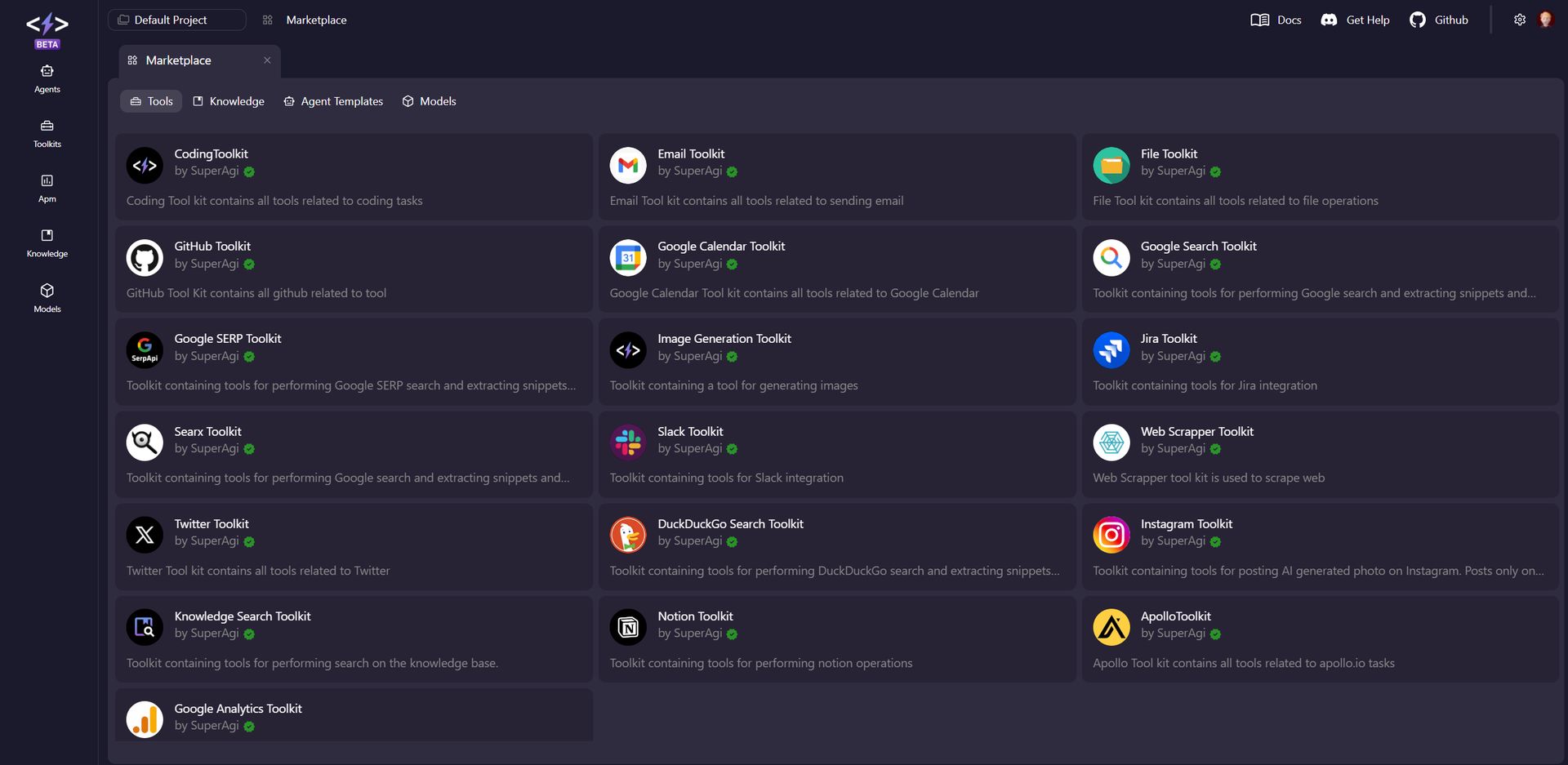 SuperAGI Cloud screenshot